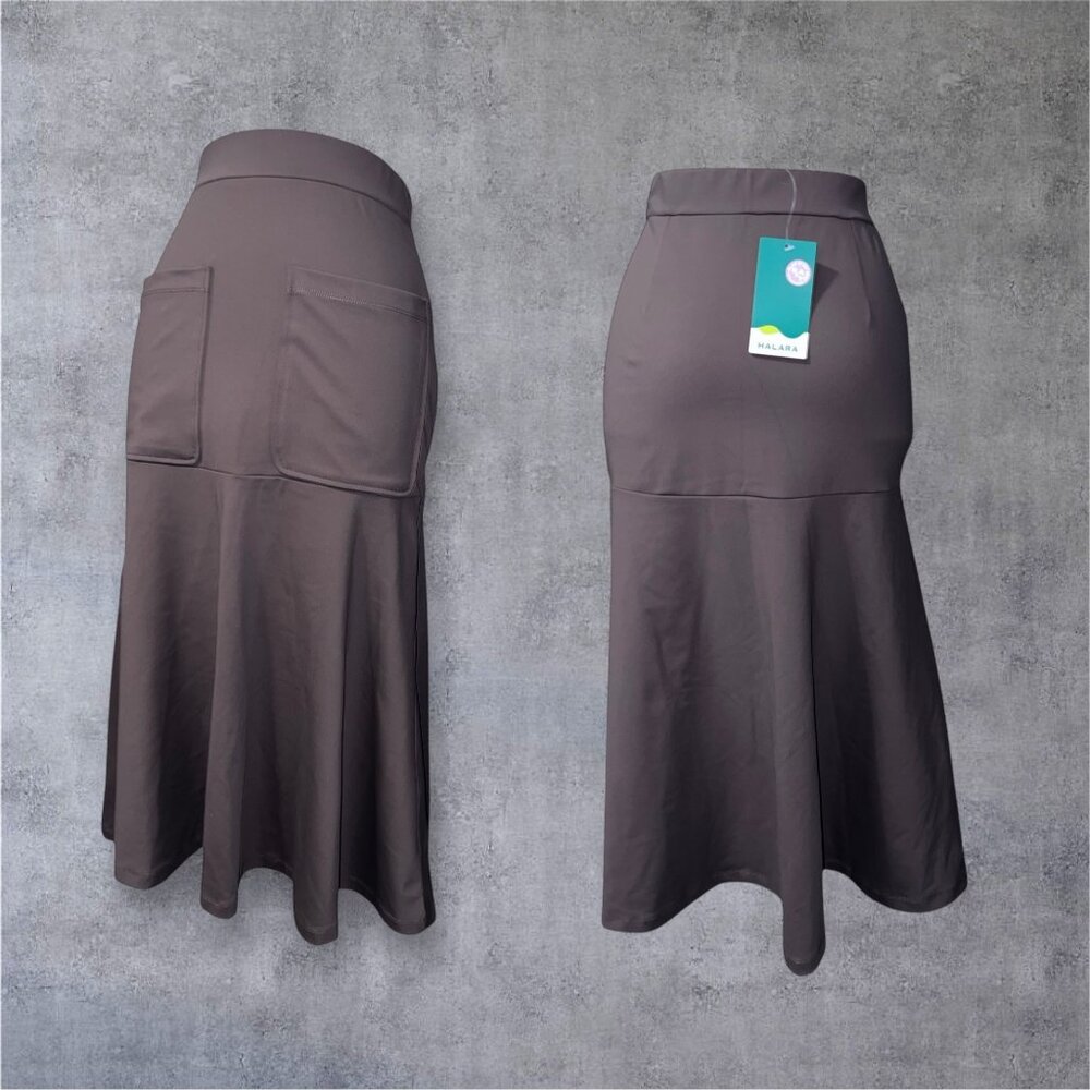 Halara High Waisted Midi Casual Work Cargo Skirt Sz XS Brown Stretch